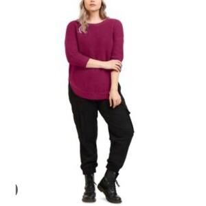 Black Tape Magenta Purple Long Sleeve Knit Oversized Tunic - 1X